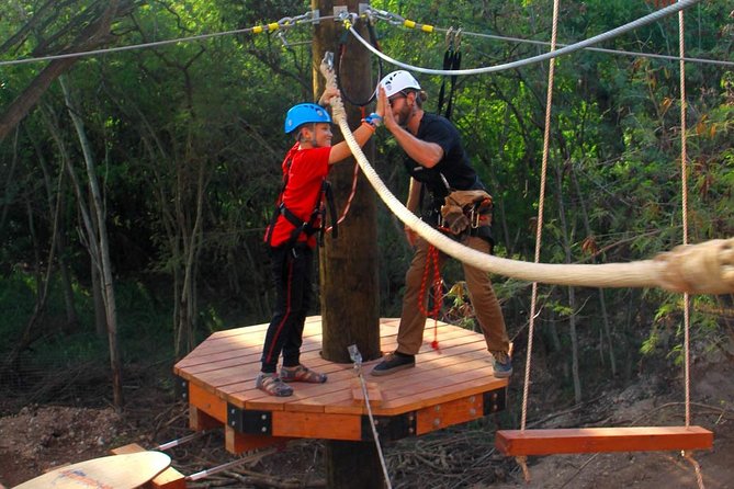 High Ropes Adventure Course at Coral Crater - The 18 challenge elements: tiers, swings, and controlled scares