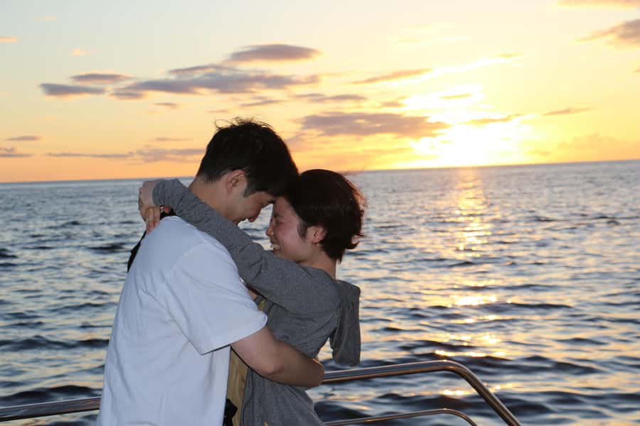 Oahu: Off road Stand-Up ATV and Sunset Snorkel Cruise - Kai Oli’ Oli catamaran at sunset: views, decks, and bilingual narration