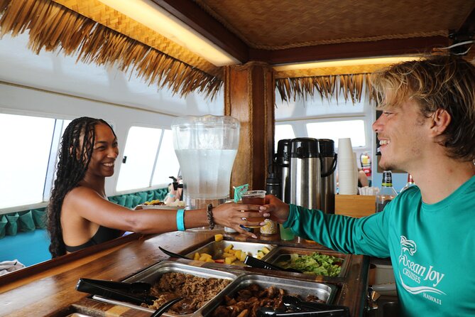 Premium Snorkel Sunset Cruise with Whale and Dolphin Watch - Hawaiian-style hot buffet dinner on the water