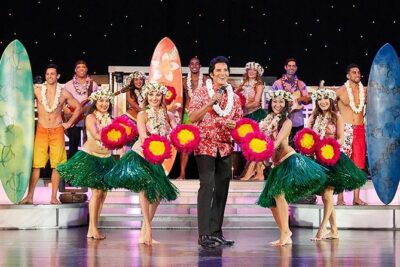 Rock-A-Hula Ticket - The performance mix: hula, a live band, and the fire knife dance moments